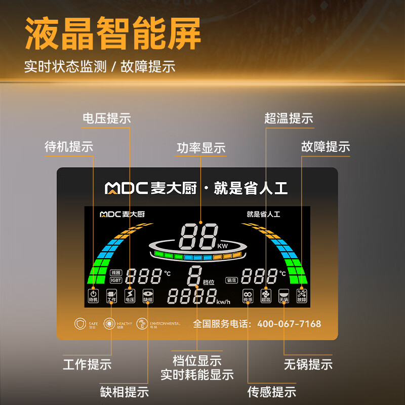 麥大廚金麥款201材質(zhì)電磁雙頭單尾小炒爐24kw