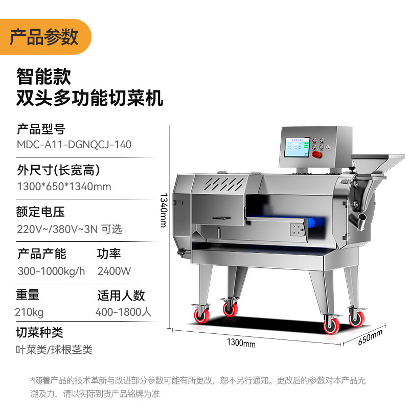 麥大廚商用切菜機(jī)多功能雙頭變頻食堂廚房電動葉菜根莖切碎機(jī)